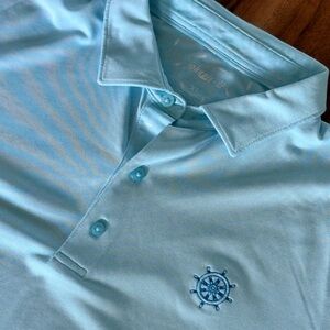Johnnie O Men’s Aqua Blue Polo Shirt Size XL Helm Ships Wheel Embroidery Top